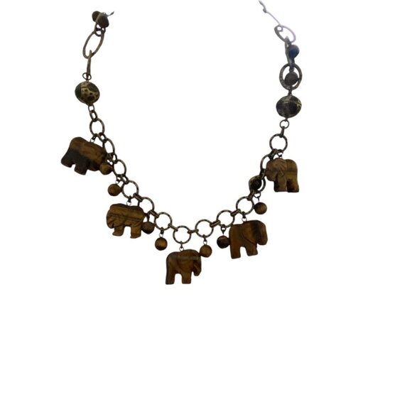 Coldwater Creek Tiger Eye Necklace charm with animals lucky elephants safari - Picture 5 of 15
